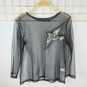 Potter's Pot Black Sheer Sequin Bird Dark Fairy Whimsigoth Top